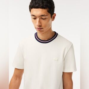 Lacoste Men's Stripe Collar Stretch Piqué T-Shirt White Navy Blue Size XL FR 6